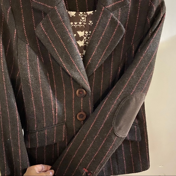 Boden Brown Wool Salmon Broken Stripe Blazer 8 - Picture 7 of 7